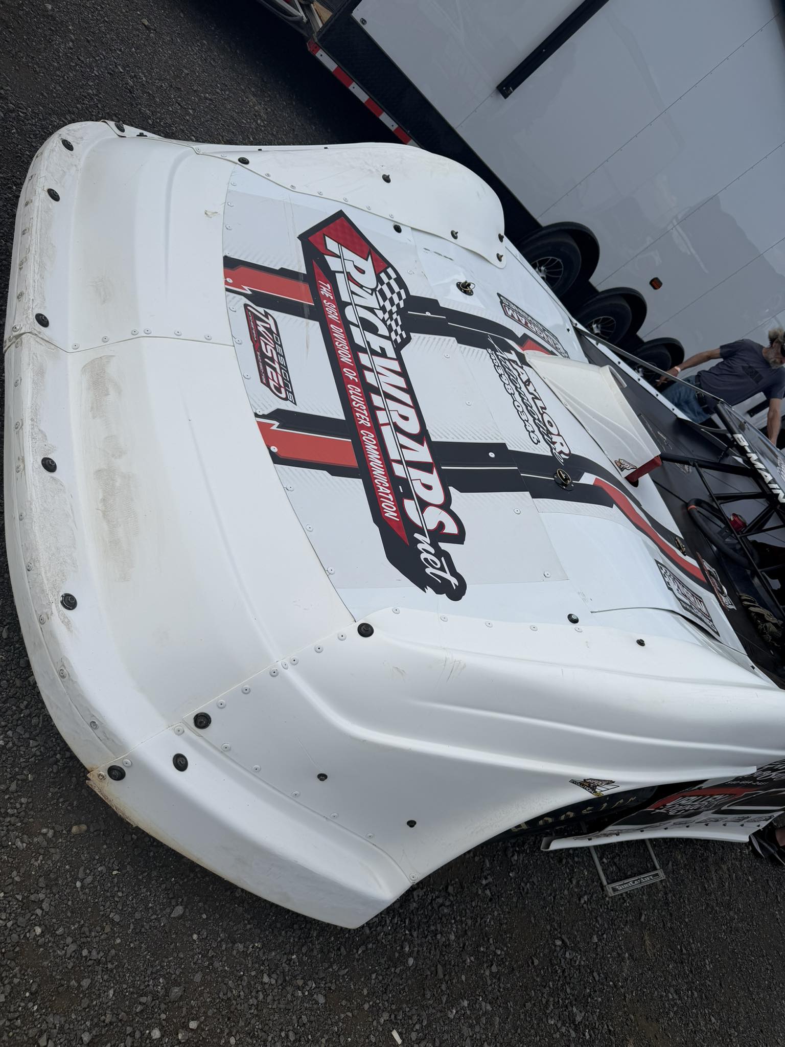 Race car hood wrap with RaceWraps.net graphics by Winchester Signs and Vehicle Wraps