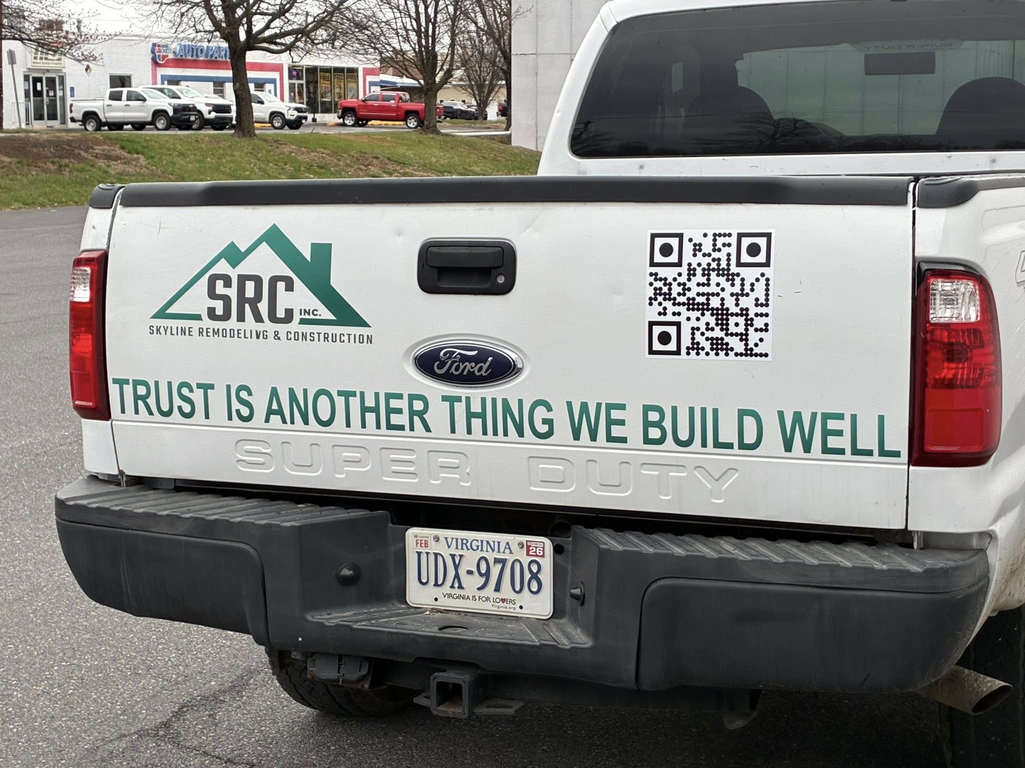 Custom tailgate decal for Skyline Remodeling and Construction by Winchester Signs